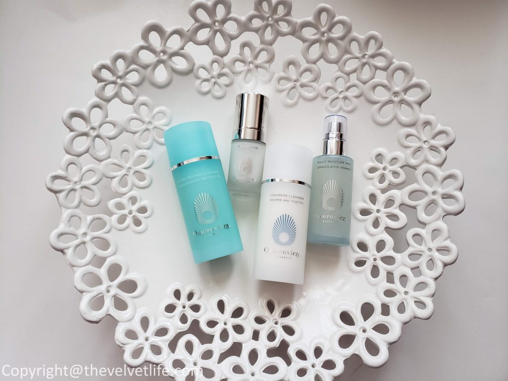 Omorovicza Cashmere Cleanser, Hydra Melting Cleanser, Magic Moisture Mist, and Oxygen Booster