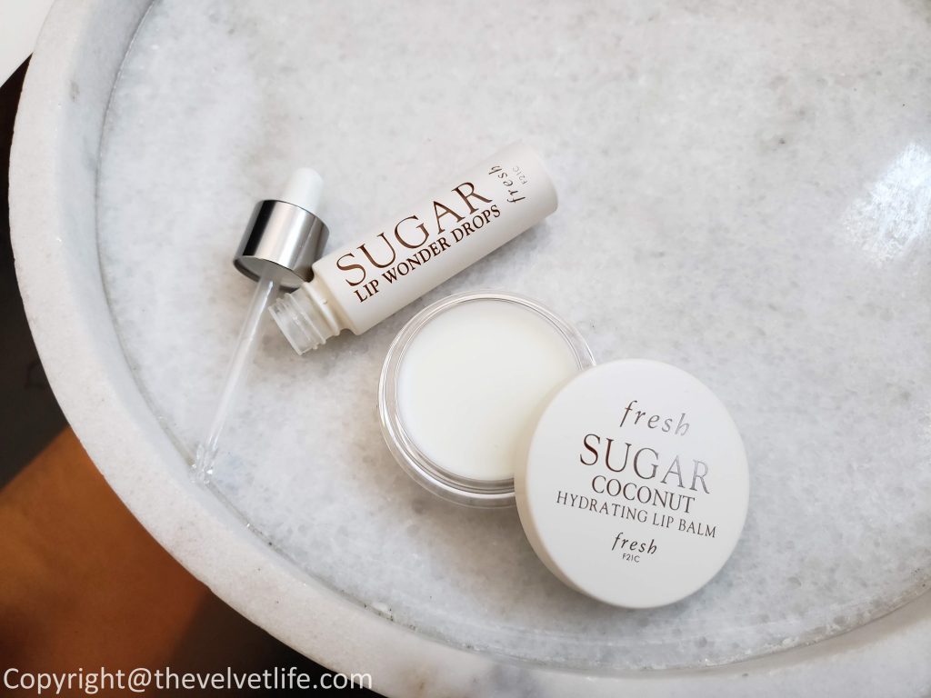 Fresh Sugar Lip Wonder Drops Advanced Therapy, Fresh Sugar Coconut Hydrating Lip Balm, and Sugar Spice Tinted Lip Treatment Sunscreen 15