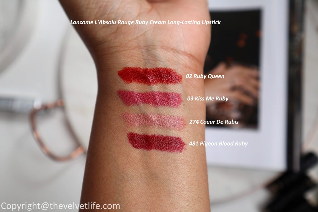Lancome L'Absolu Rouge Ruby Cream Long-Lasting Lipstick review swatches