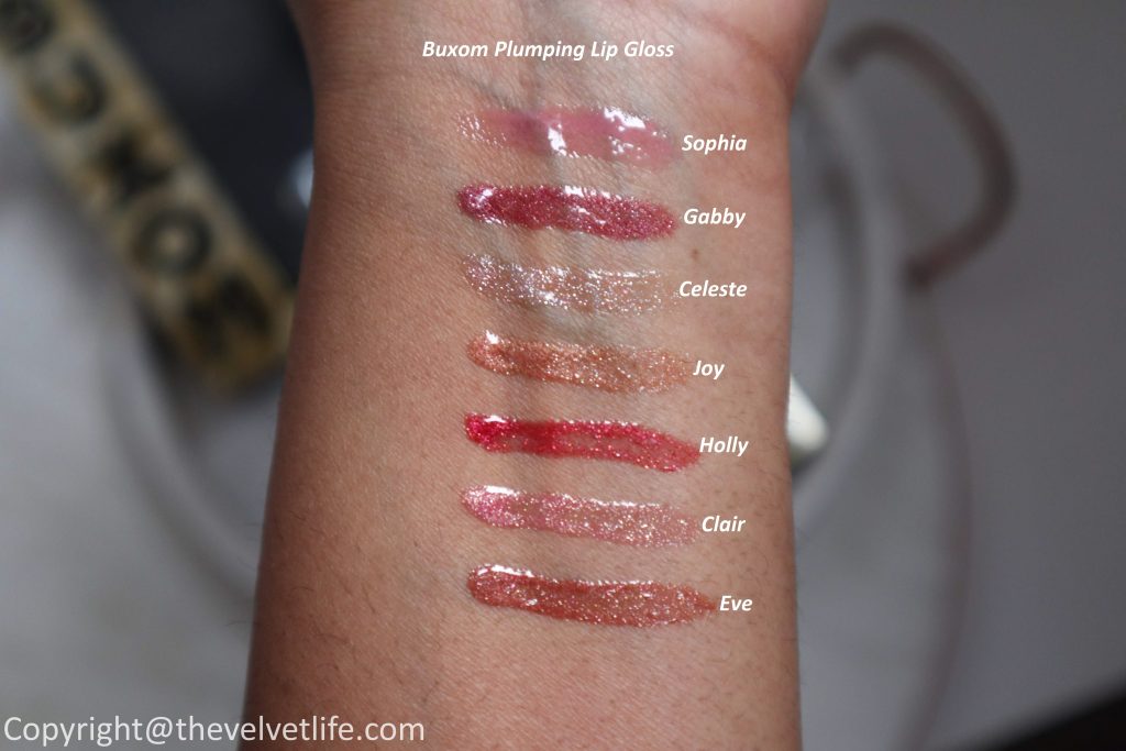 Review and swatches of new Buxom 24K Holiday set Glam and Gilt-Y Plumping Lip Gloss Duo and Gimmie Glitter Plumping Lip Gloss Set