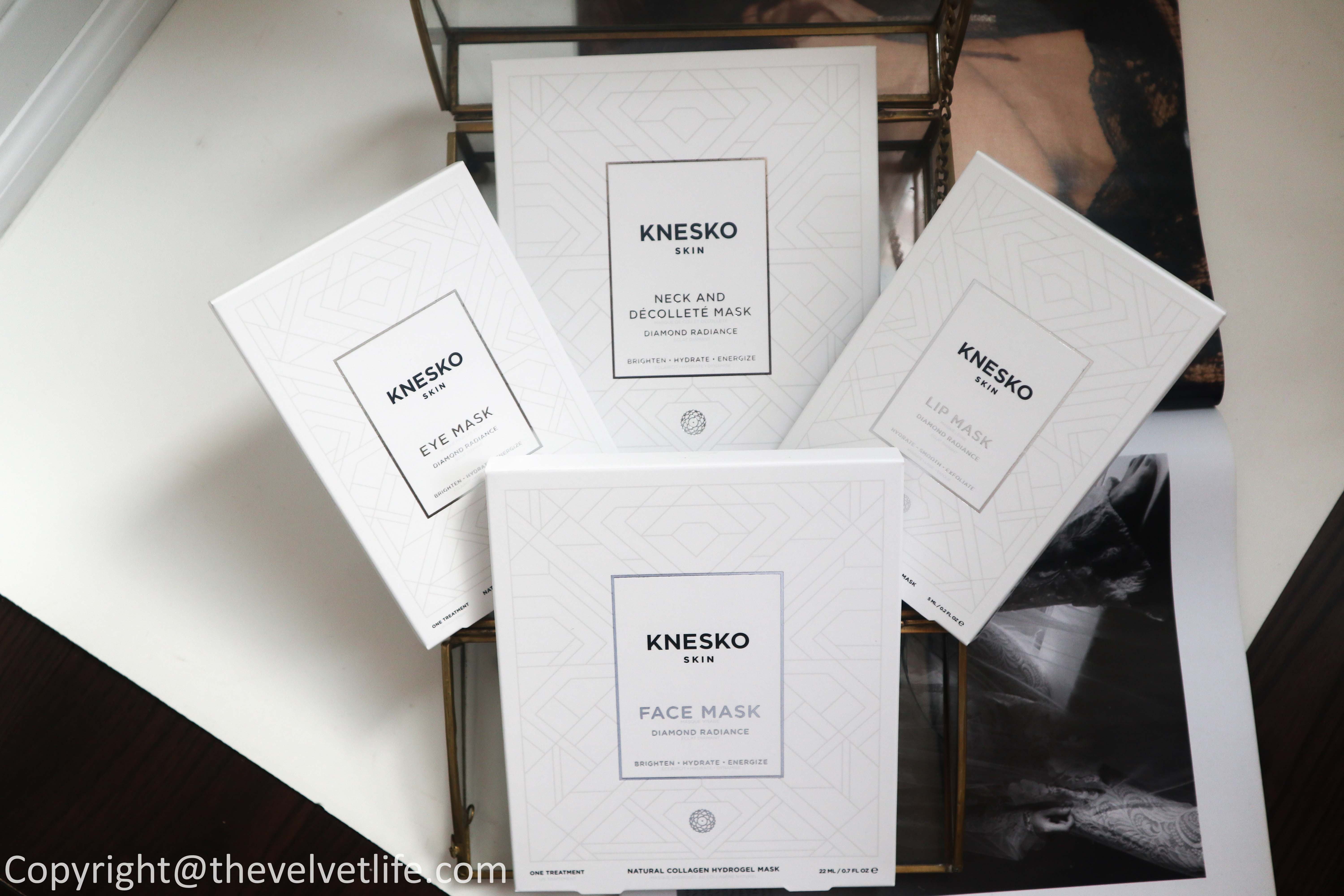 Review of new Knesko Diamond Radiance Mask Collection, Nano Gold Collagen Mask Repair Collection, rose quartz gemstone roller