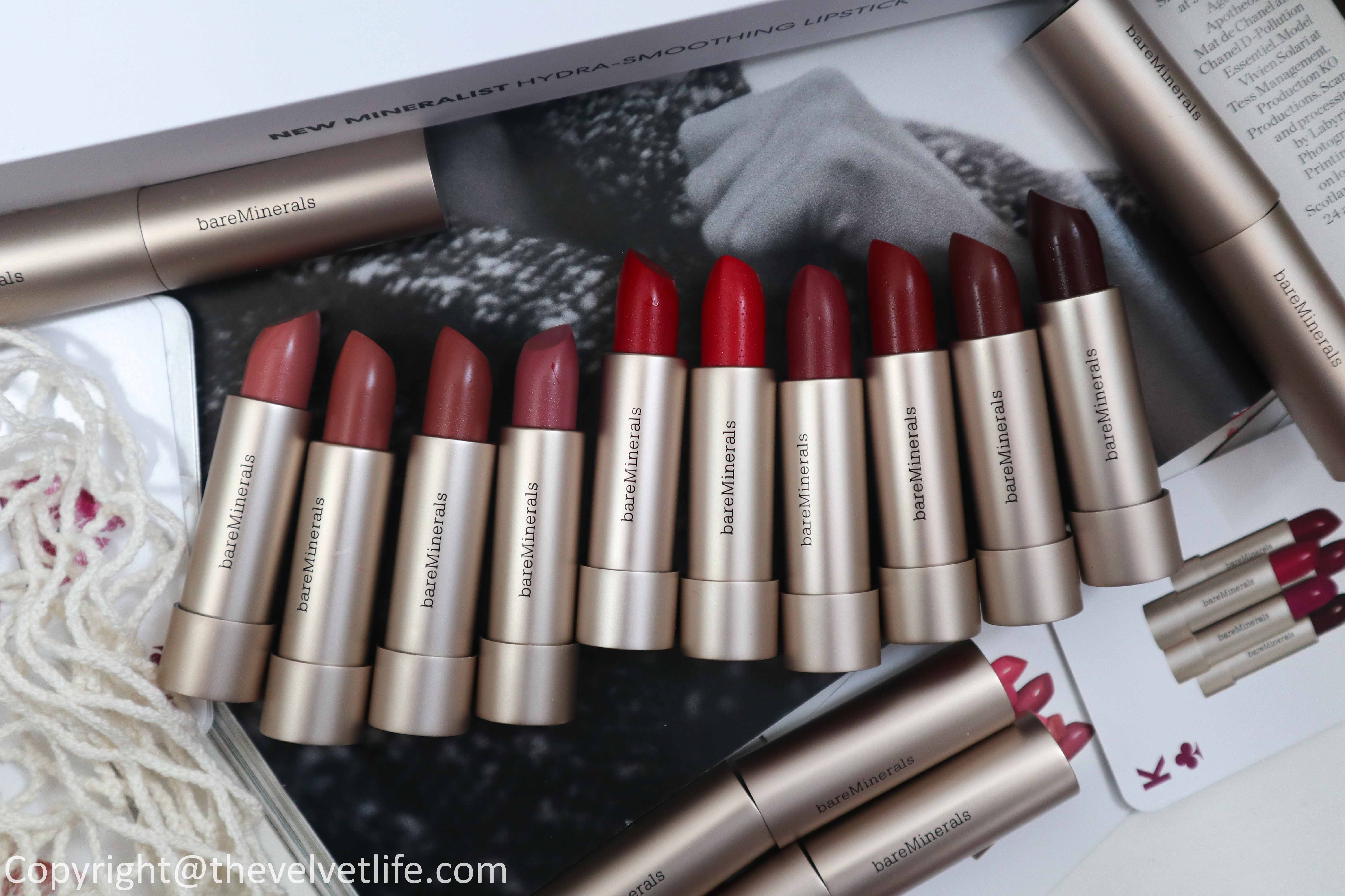 Review and swatches of the new bareMinerals Mineralist Hydra-Smoothing Lipstick