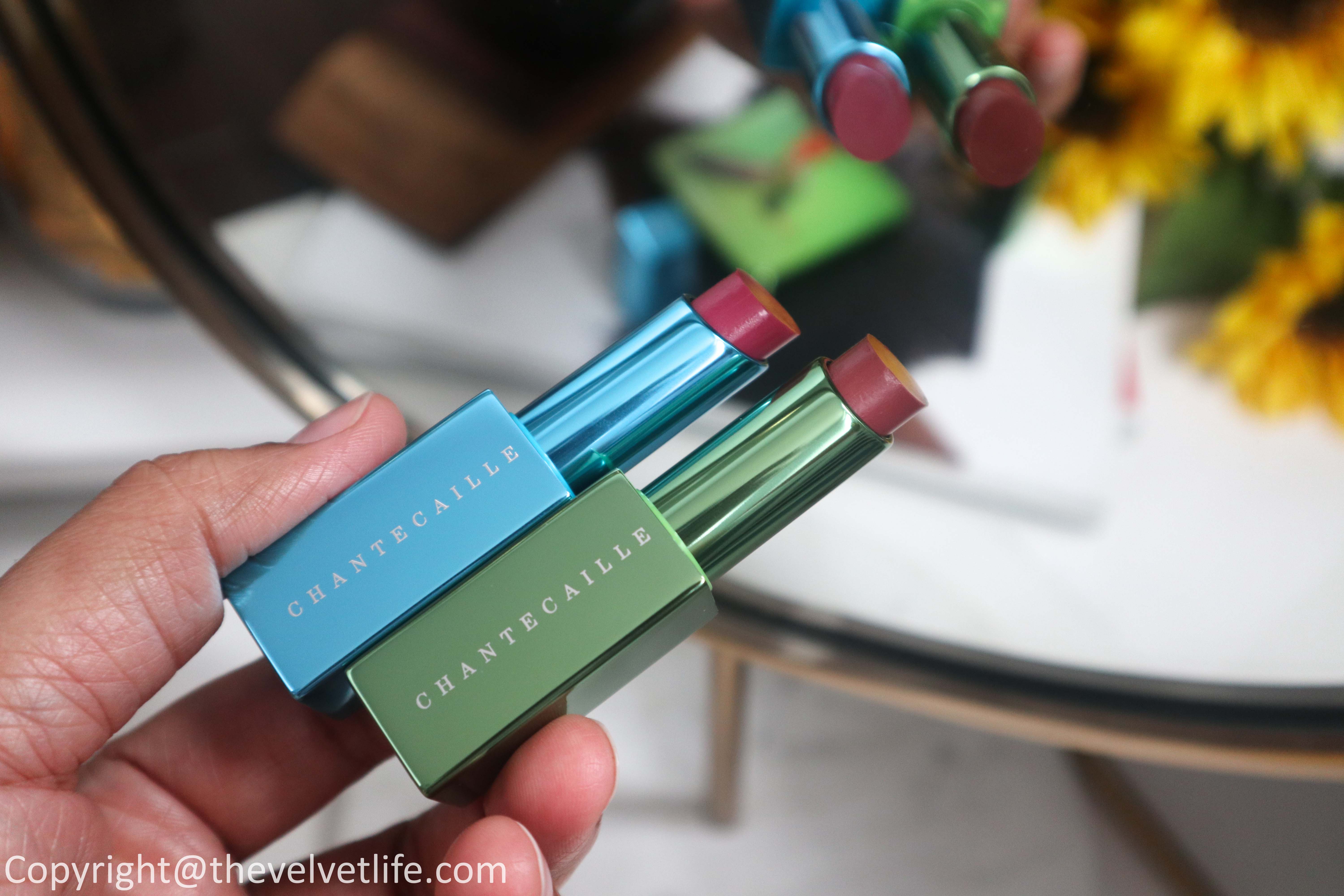 New Chantecaille Hummingbird Collection review and swatches of Eye Quartet in warm and Lip chic in shades honeysuckle, lupine spring 2020