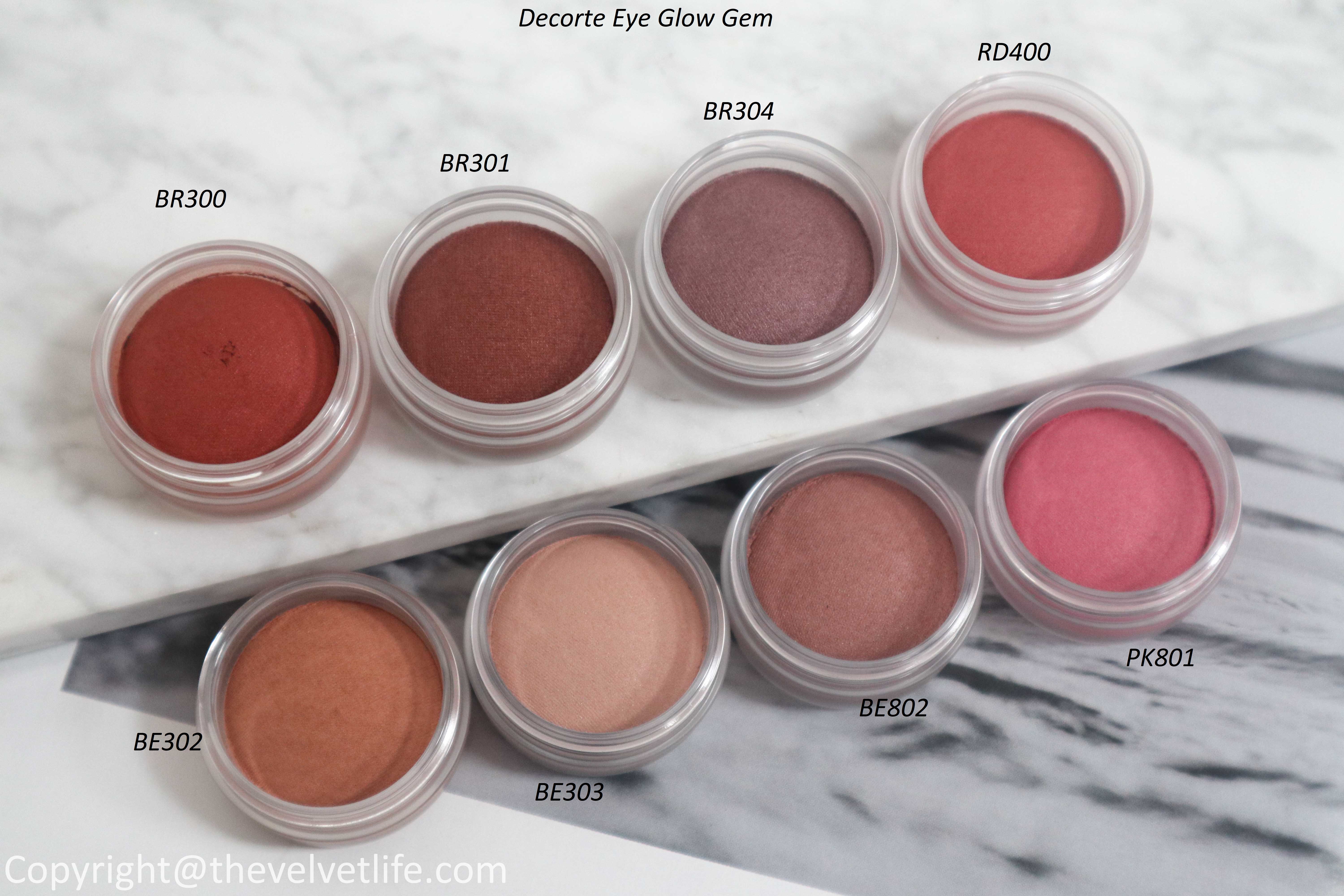 Decorte Eye Glow Gem new shades review and swatches, Decorte Comfort Day Mist 