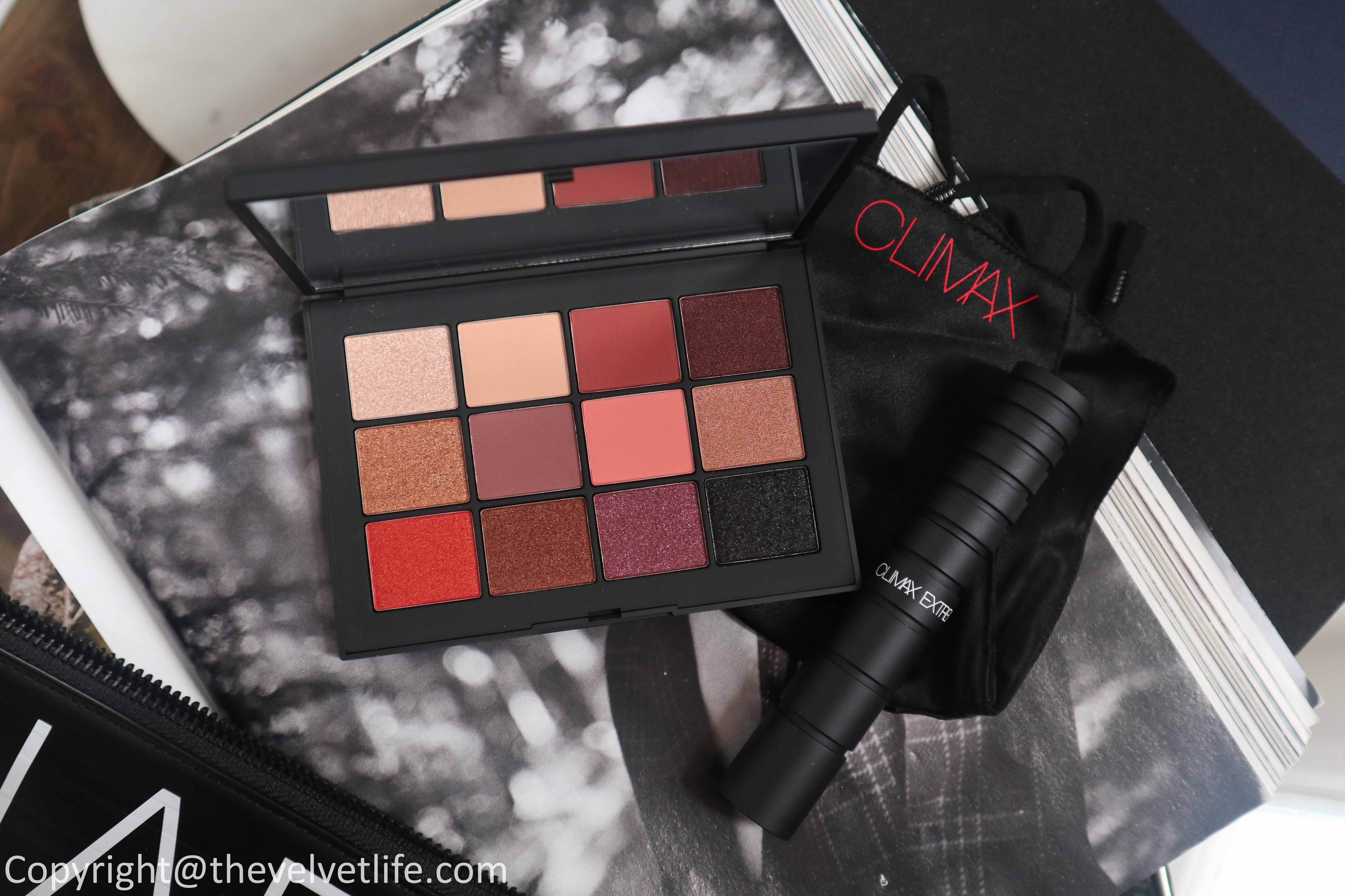 Nars Extreme Effects Eyeshadow Palette review swatches, Climax Extreme Mascara